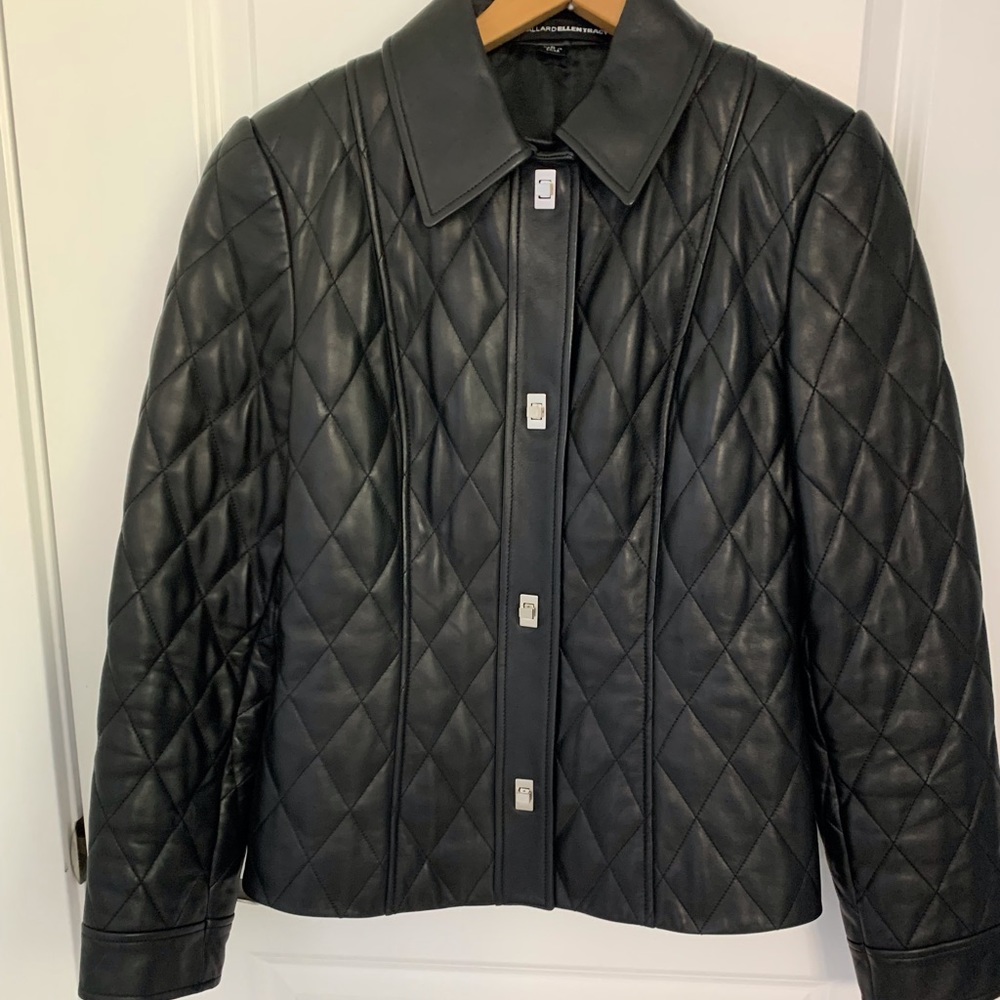 Ellen Tracy Black Quilted Leather Jacket